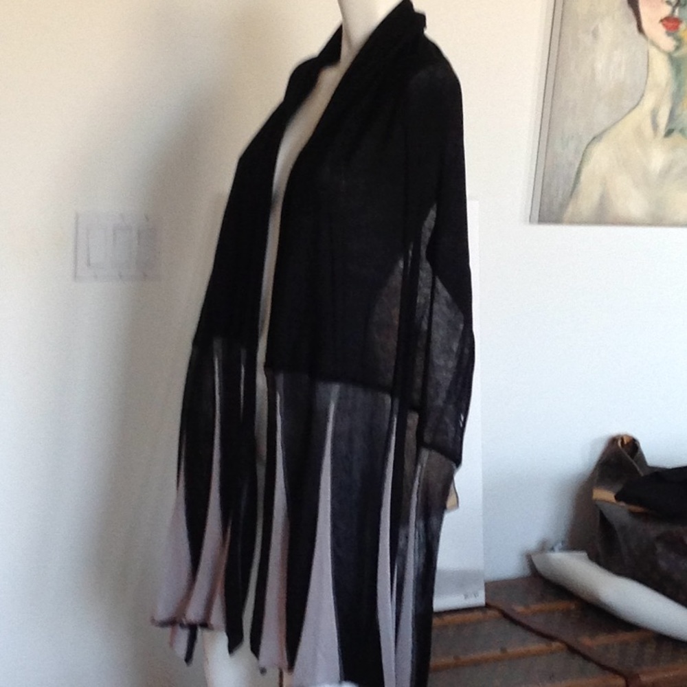 Wrap scarf black with gray  godet at bottom